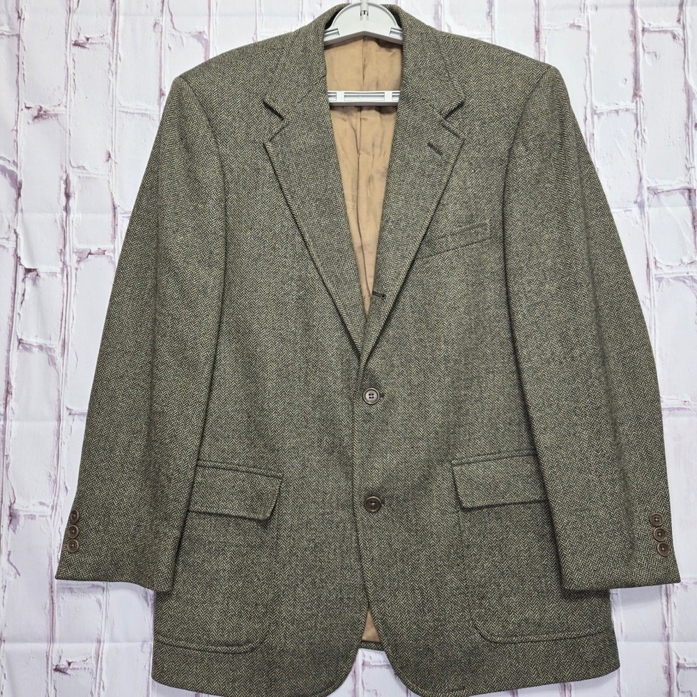 Brooks Brothers Sport Coat Brown Herringbone 100% Lambswool Blazer Italy Men 39R